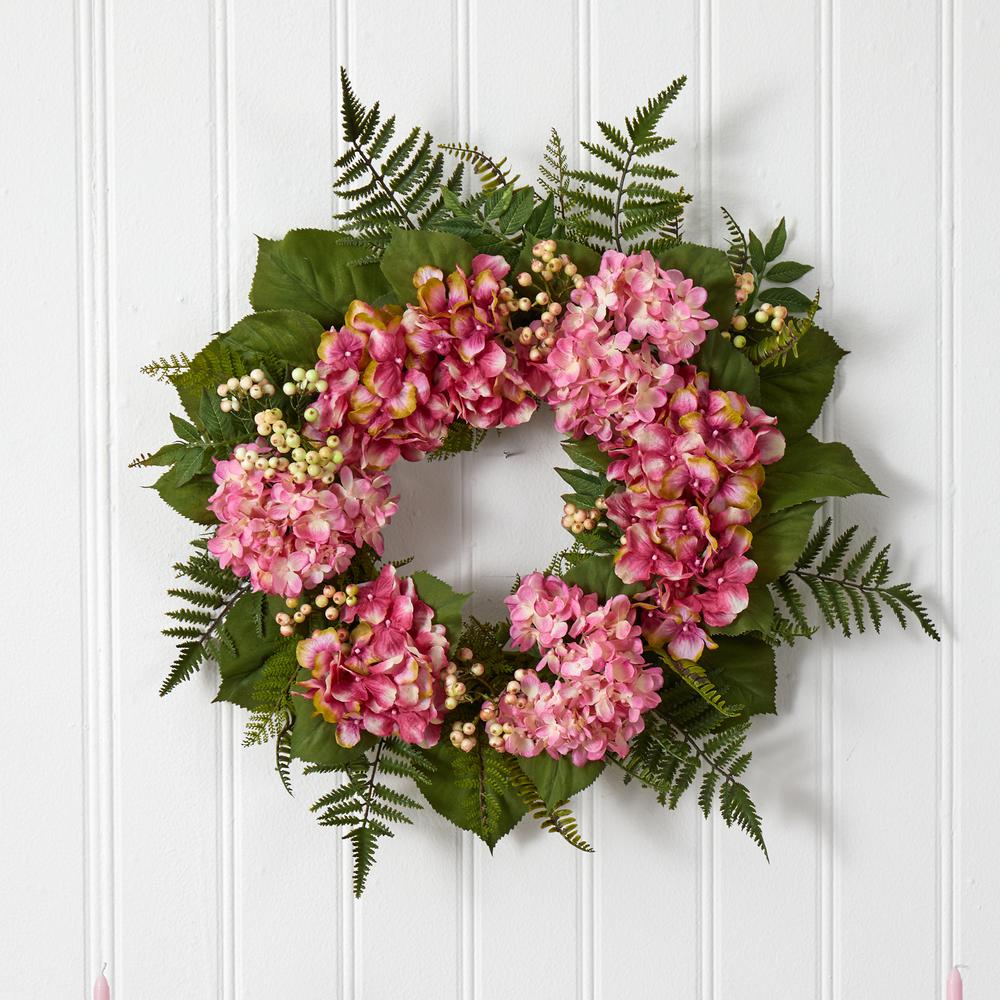 24in. Hydrangea Berry Wreath, Pink