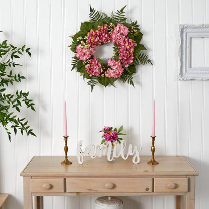 24in. Hydrangea Berry Wreath, Pink