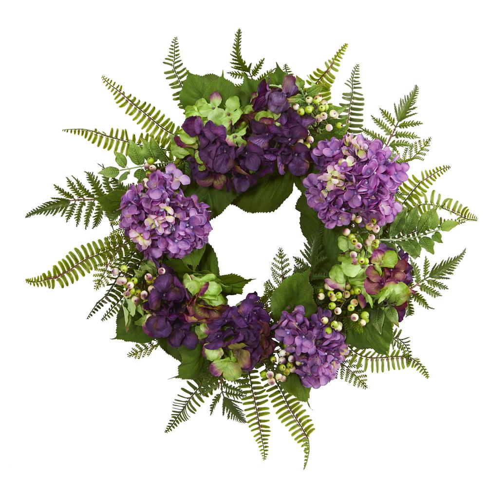 24in. Hydrangea Berry Wreath Purple