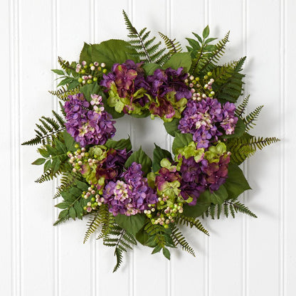 24in. Hydrangea Berry Wreath Purple