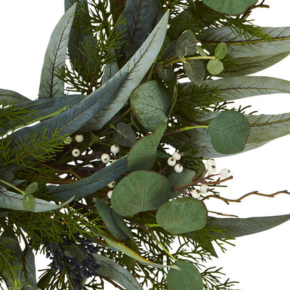 24in. Eucalyptus and Mixed Greens Artificial Wreath