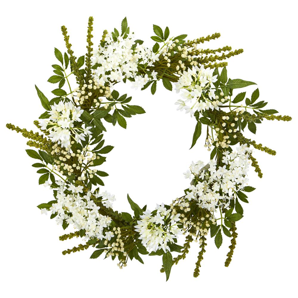 24in. White Mixed Floral Artificial Wreath