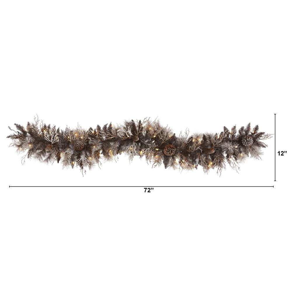 6ft. Flocked Artificial Christmas Garland with 50 White Warm LED Lights and Pine Cones