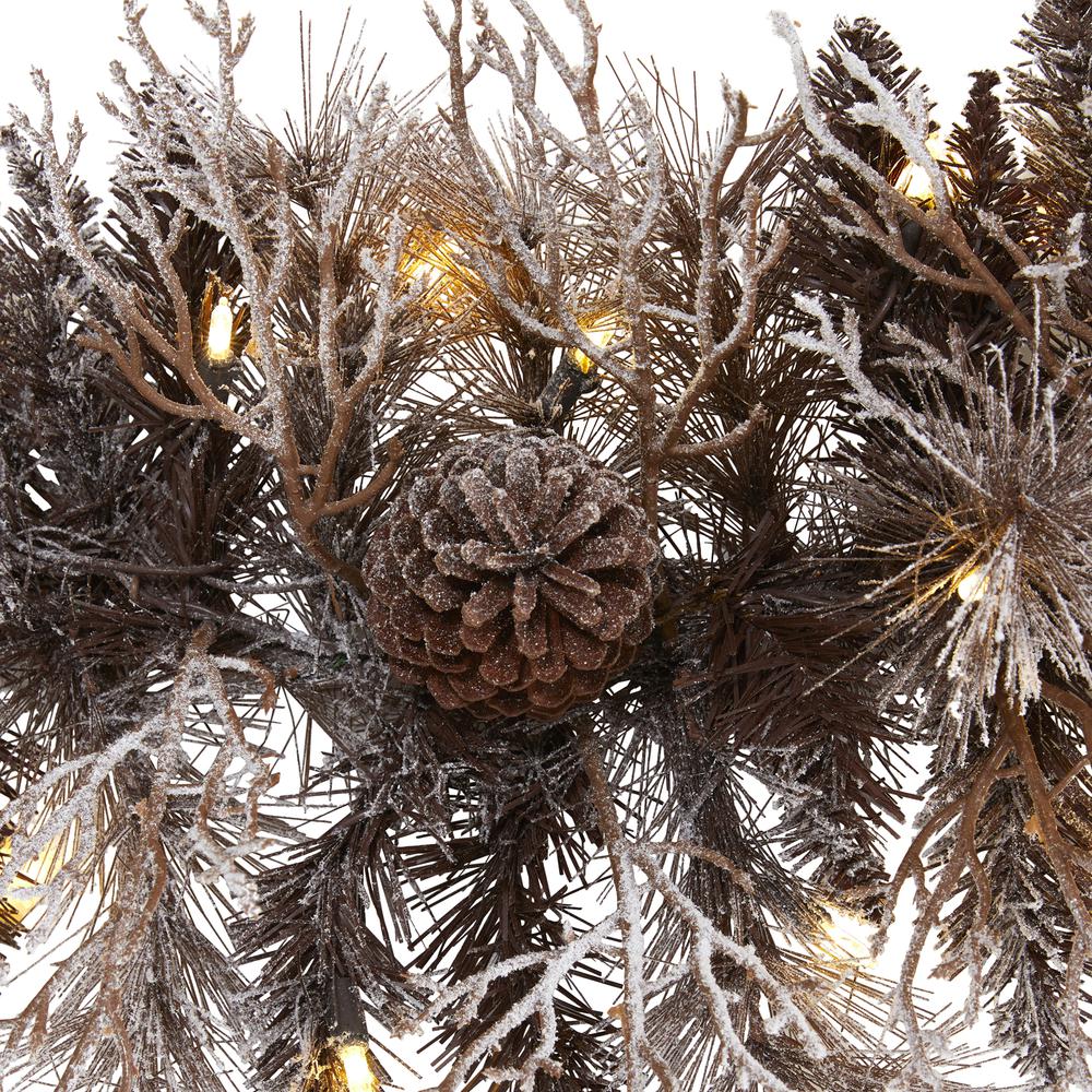 6ft. Flocked Artificial Christmas Garland with 50 White Warm LED Lights and Pine Cones