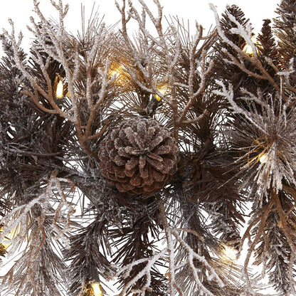 6ft. Flocked Artificial Christmas Garland with 50 White Warm LED Lights and Pine Cones