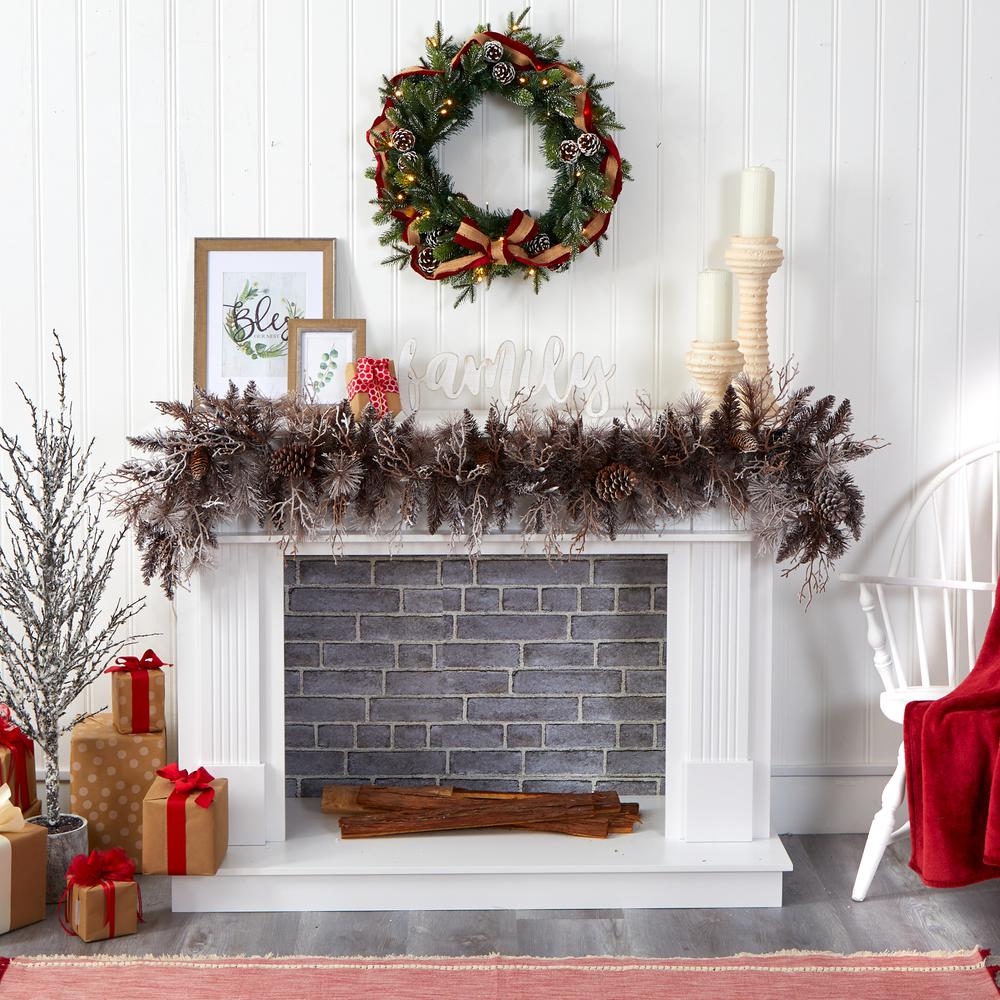 6ft. Flocked Artificial Christmas Garland with 50 White Warm LED Lights and Pine Cones