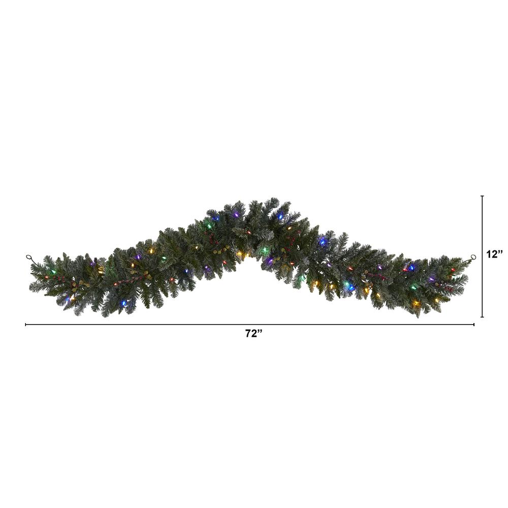 6ft. Flocked Artificial Christmas Garland with 50 Multicolored LED Lights and Berries