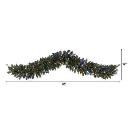 6ft. Flocked Artificial Christmas Garland with 50 Multicolored LED Lights and Berries
