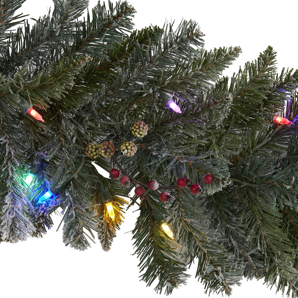 6ft. Flocked Artificial Christmas Garland with 50 Multicolored LED Lights and Berries