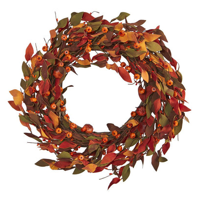 20in. Harvest Leaf and Mini Pumpkin Artificial Wreath