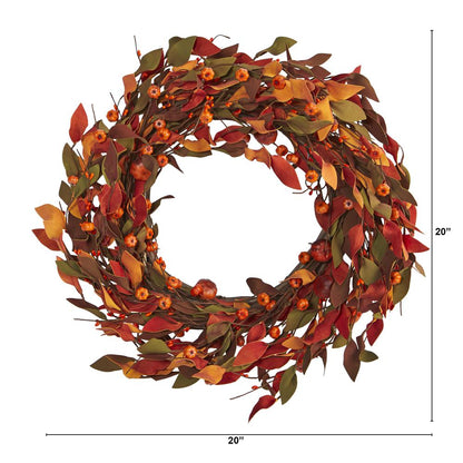 20in. Harvest Leaf and Mini Pumpkin Artificial Wreath