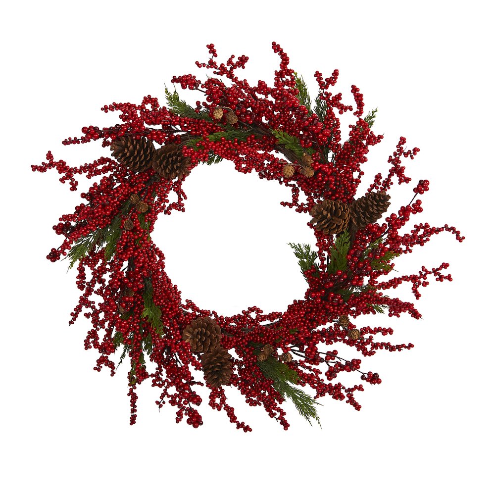 34in. Cypress Artificial Wreath with Berries and Pine Cones