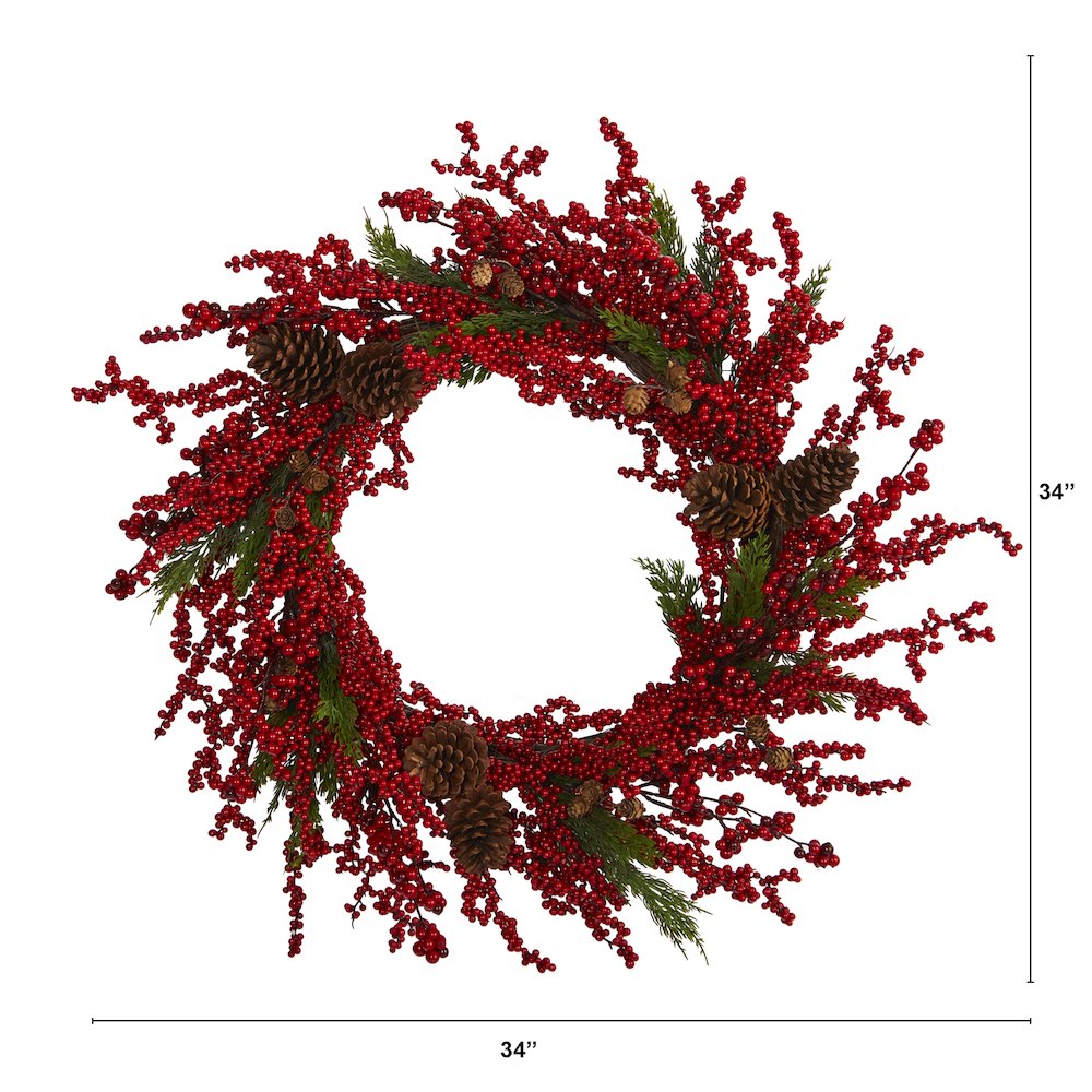 34in. Cypress Artificial Wreath with Berries and Pine Cones