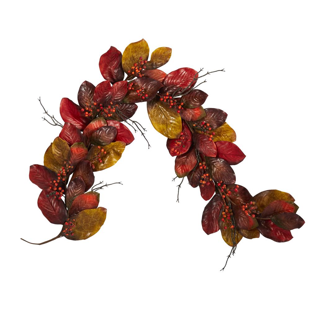 6ft. Autumn Magnolia Leaf with Berries Artificial Garland