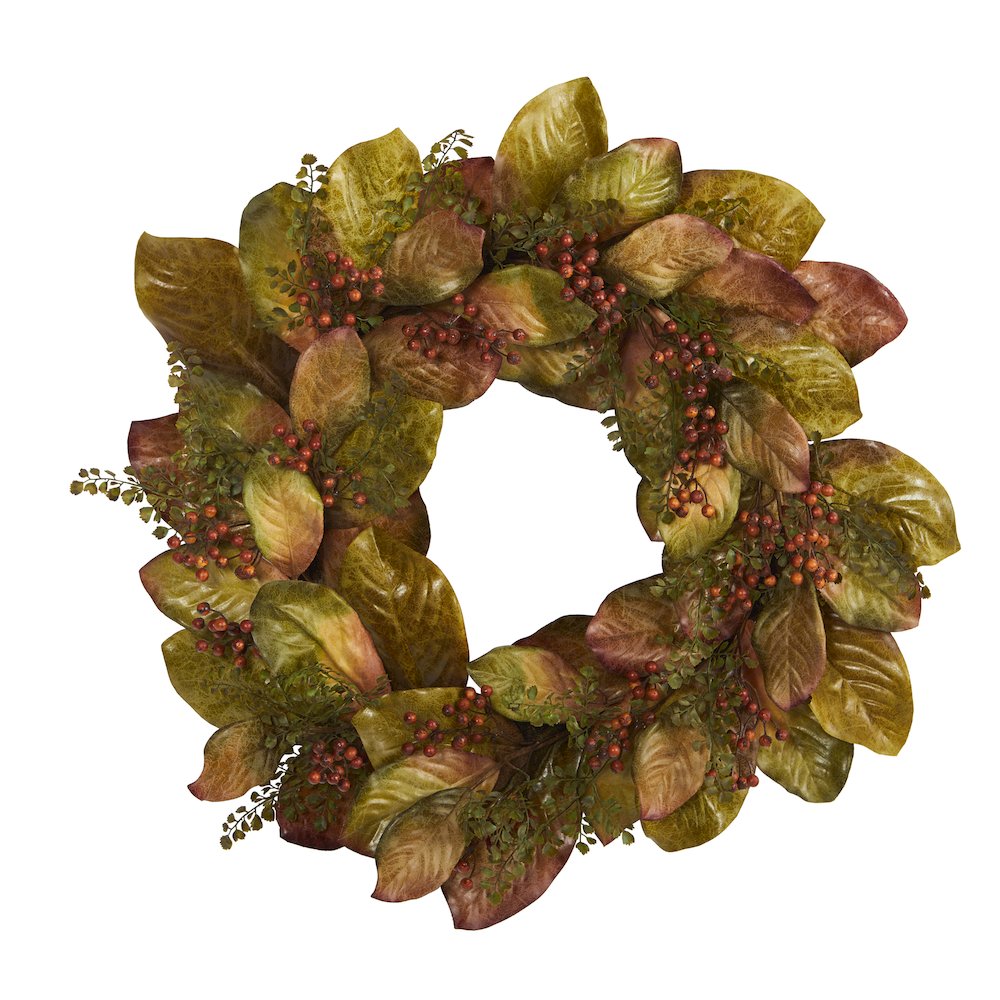 30in. Fall Magnolia Leaf and Berries Artificial Wreath
