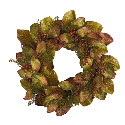 30in. Fall Magnolia Leaf and Berries Artificial Wreath