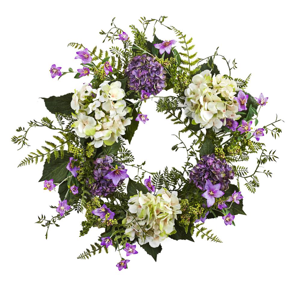 24in. Hydrangea Berry Wreath, Purple