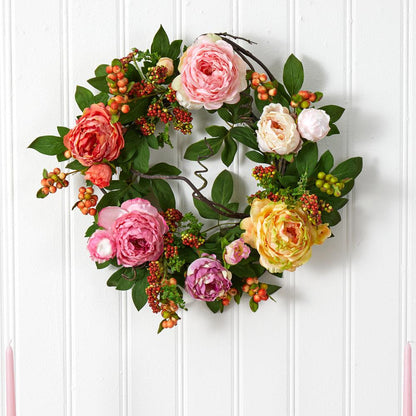 20in. Mixed Peony & Berry Wreath