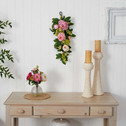 24in. Mixed Peony & Hydrangea Teardrop