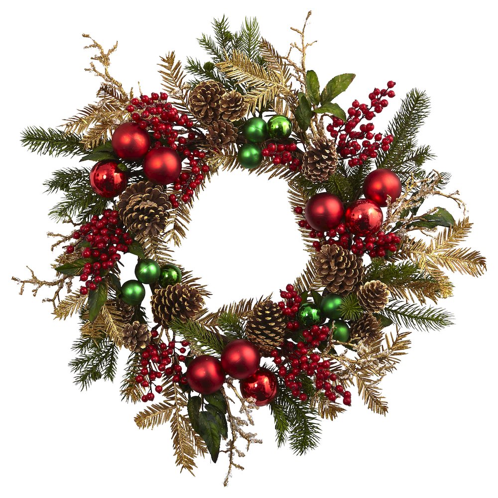 24in. Ornament, Pine & Pinecone Wreath
