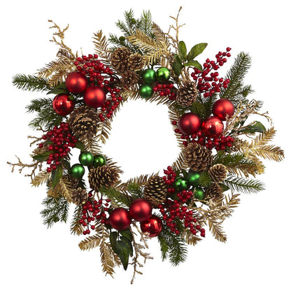 24in. Ornament, Pine & Pinecone Wreath