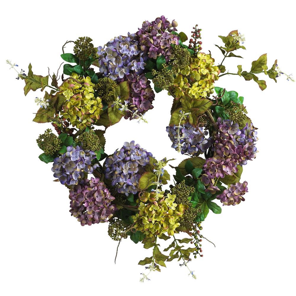 24in. Hydrangea Wreath, Mixed