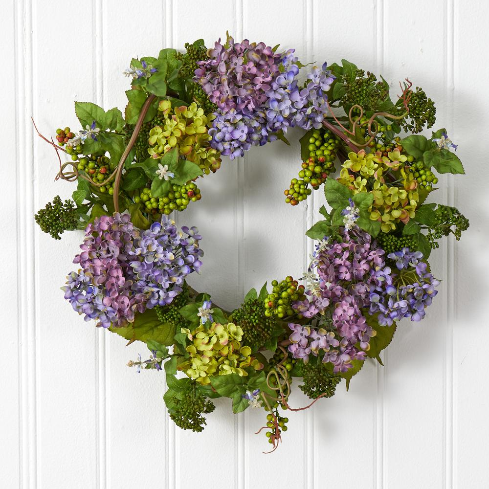 24in. Hydrangea Wreath, Mixed