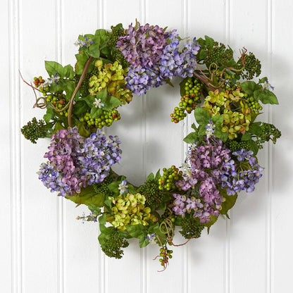 24in. Hydrangea Wreath, Mixed