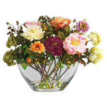 Peony with Glass Vase Silk Flower Arrangement