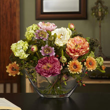 Peony with Glass Vase Silk Flower Arrangement
