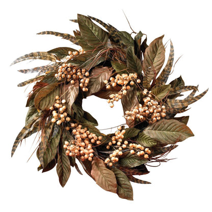 24in. Feather and Berry Wreath