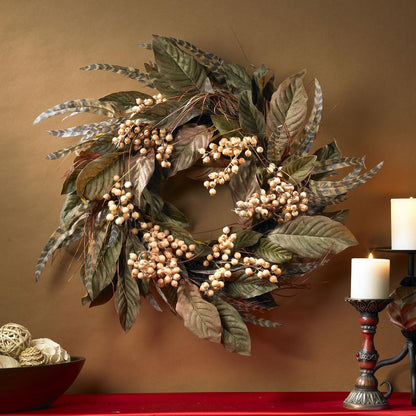 24in. Feather and Berry Wreath