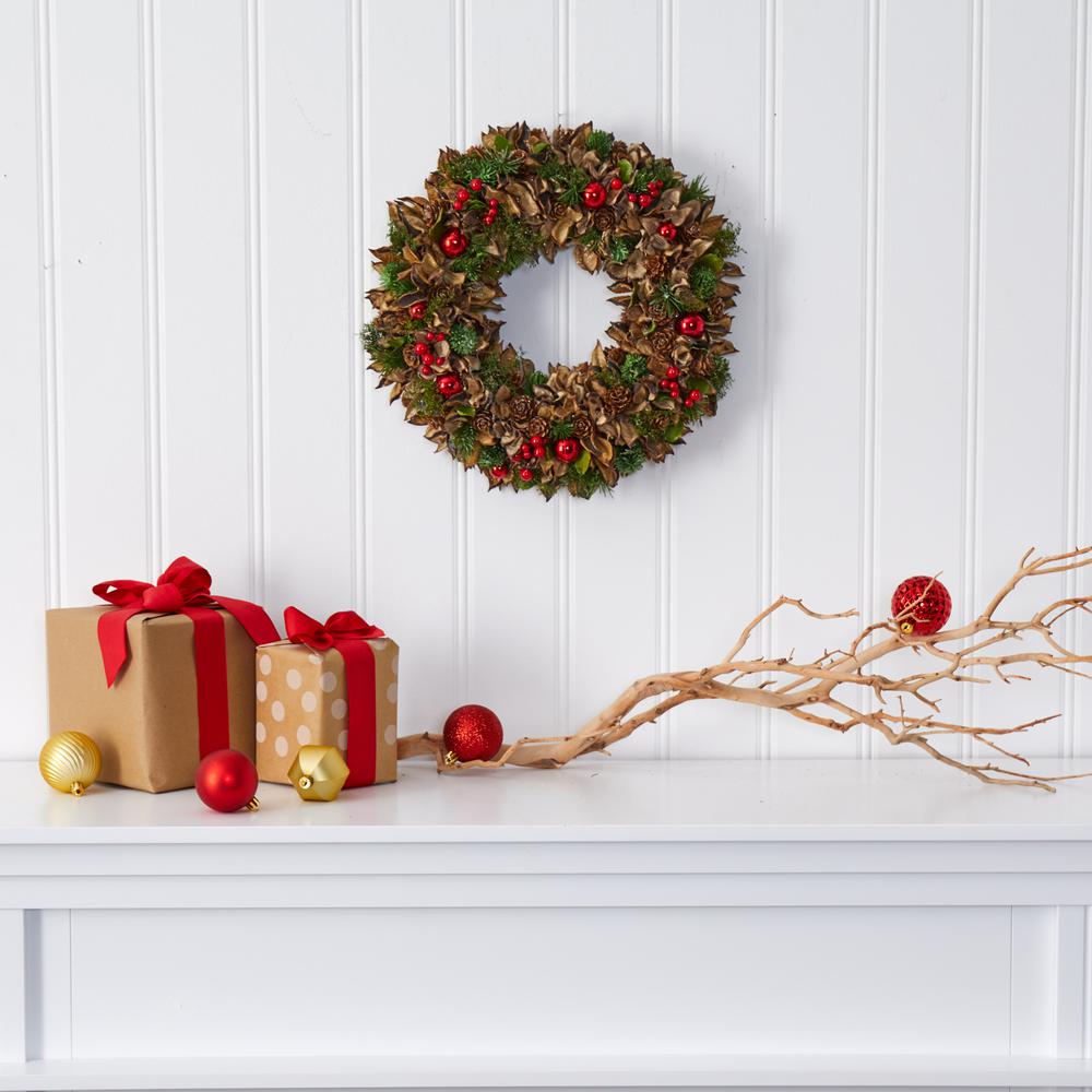 15in. Holiday Artificial Wreath with Pine Cones and Ornaments