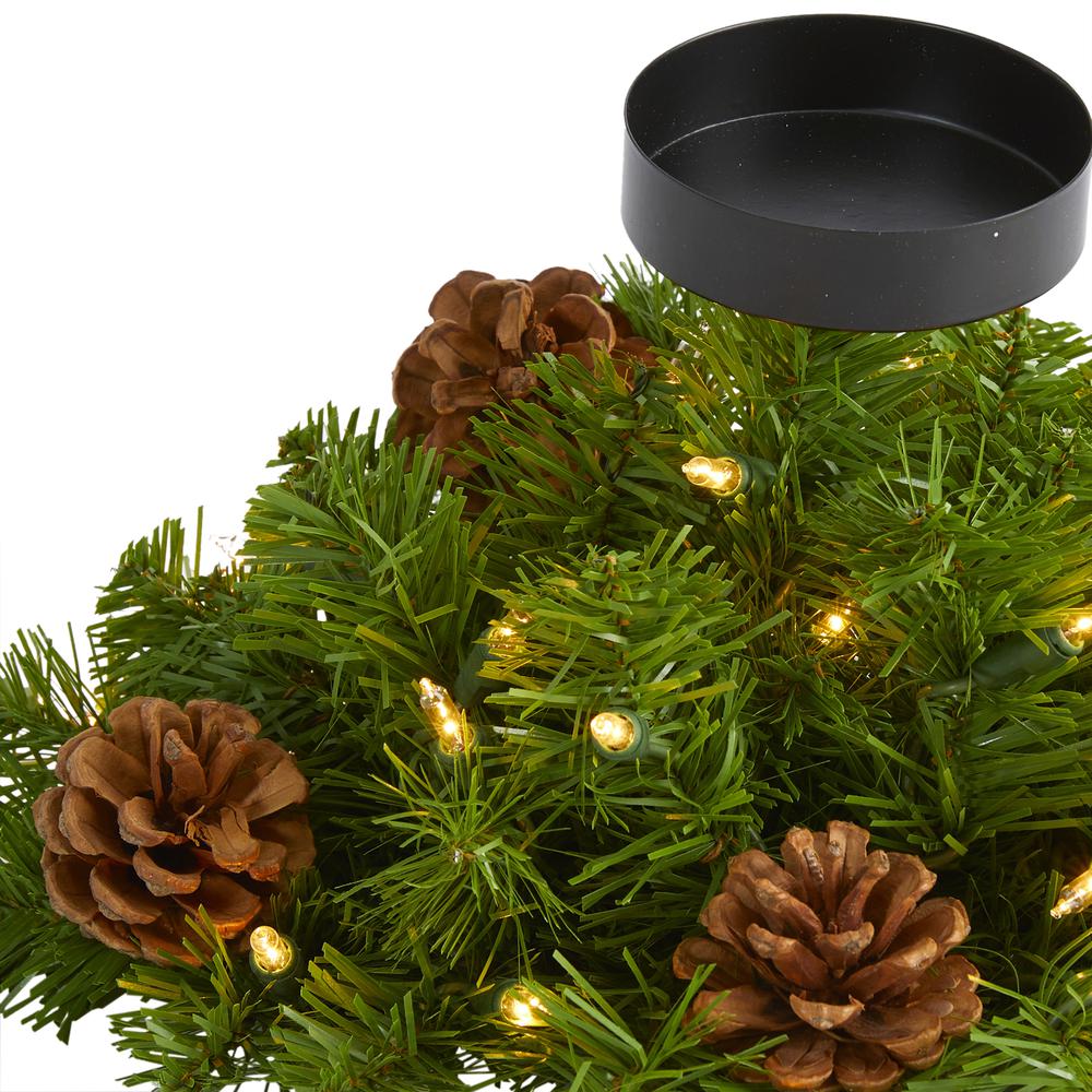 16in. Christmas Pine Candelabrum with 35 Lights and Pine Cones