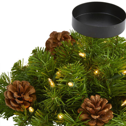 16in. Christmas Pine Candelabrum with 35 Lights and Pine Cones