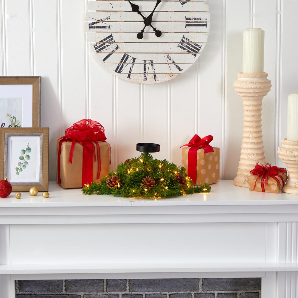 16in. Christmas Pine Candelabrum with 35 Lights and Pine Cones