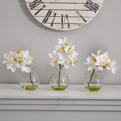 Cymbidium with Vase Silk Flower Arrangement (Set of 3)