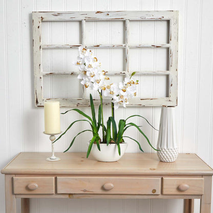 Cymbidium with White Vase Silk Flower Arrangement