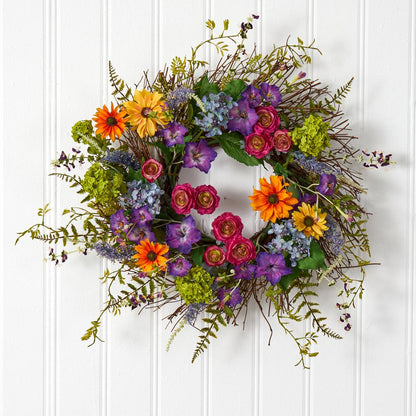 24in. Spring Garden Wreath with Twig Base
