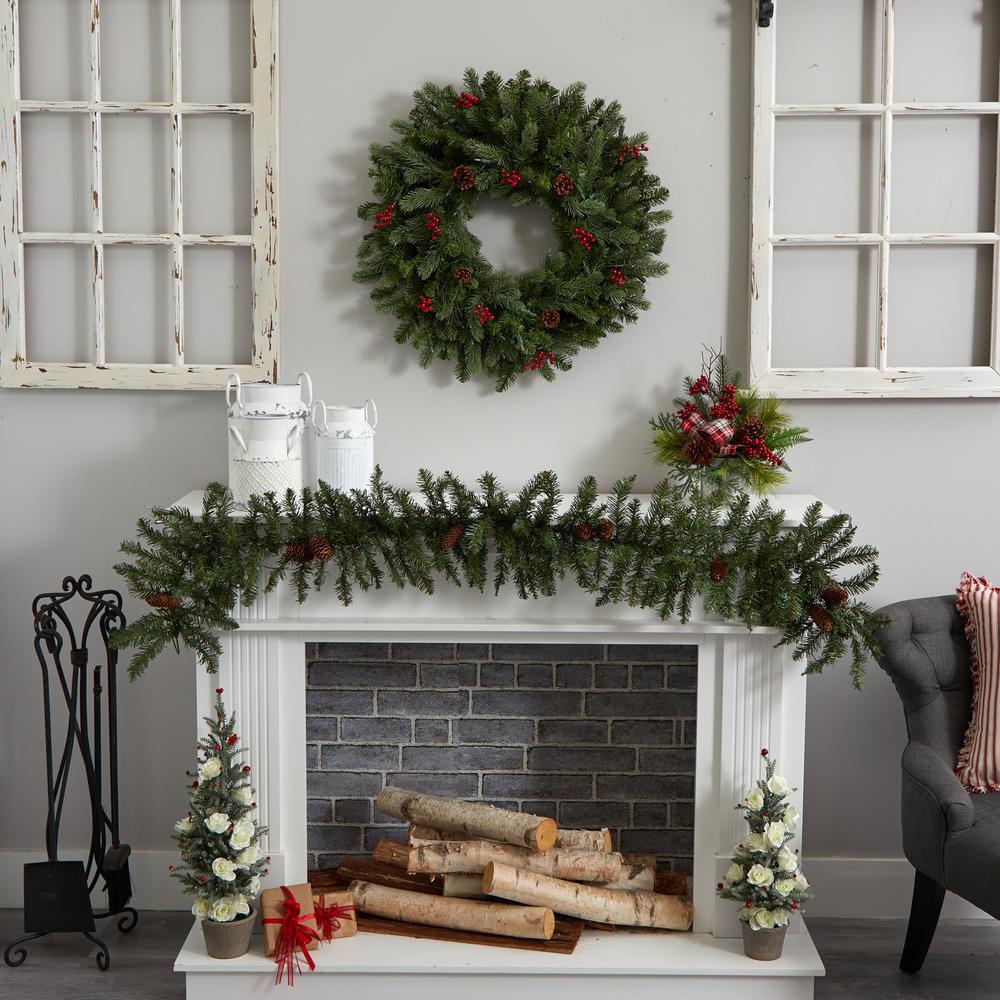 30in. Lighted Pine Wreath with Berries & Pinecones