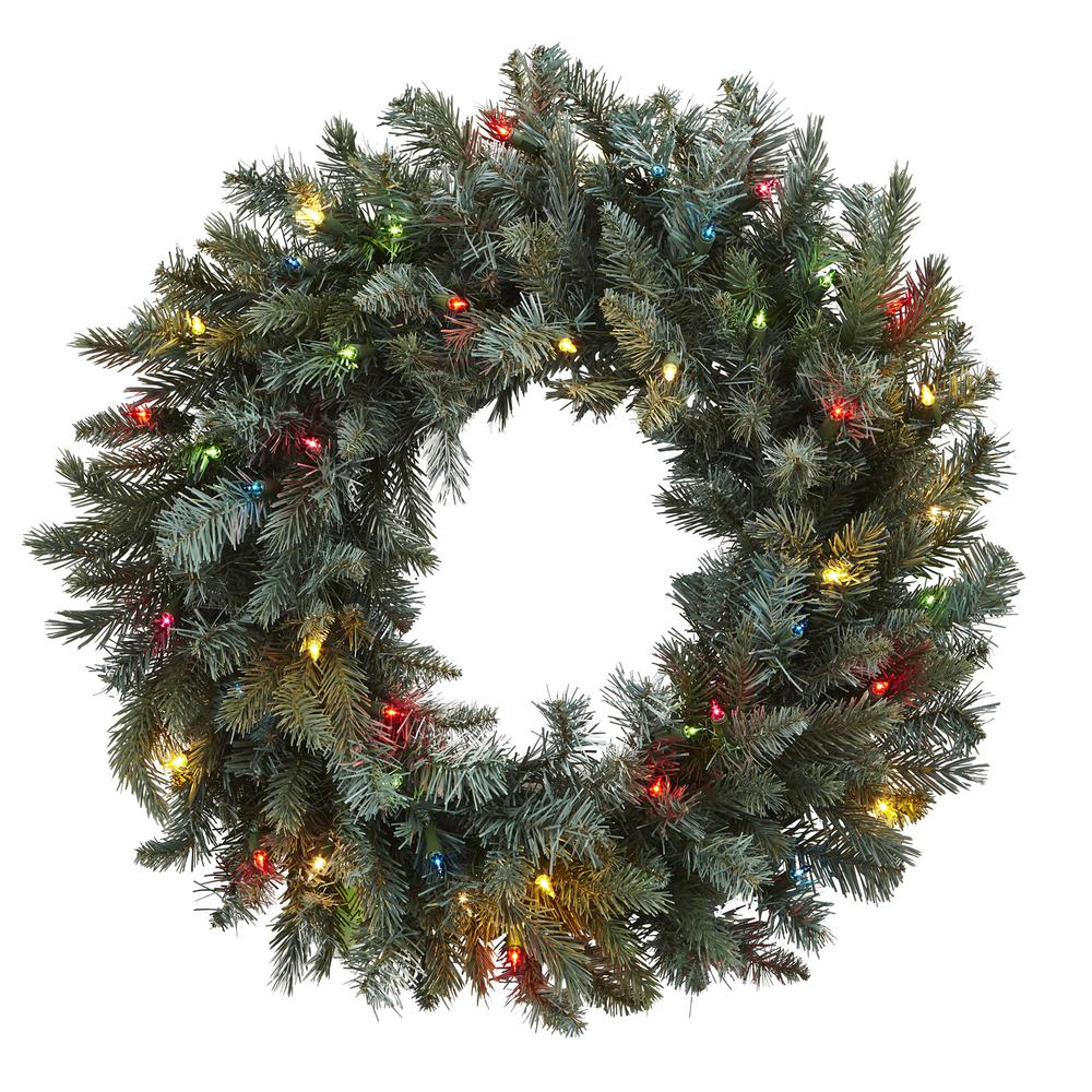 30in. Pine Wreath with Colored Lights