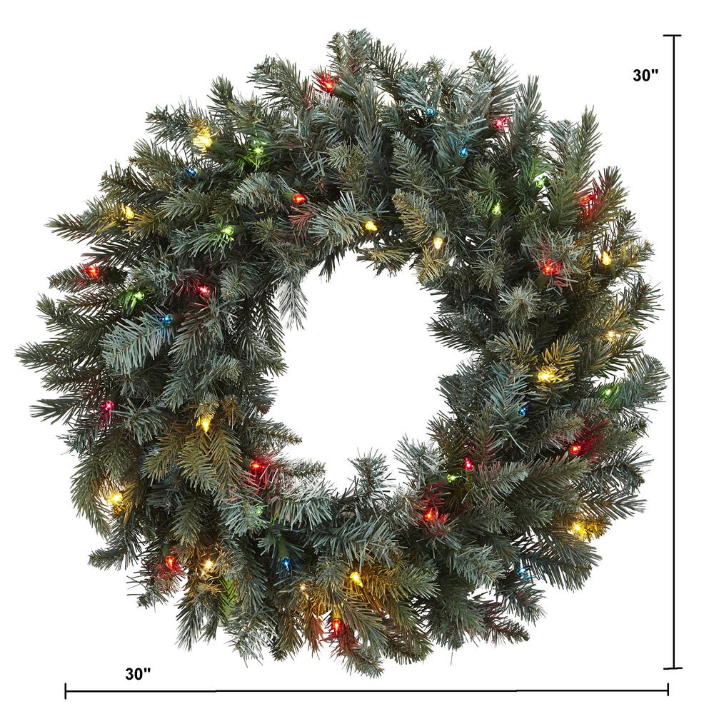 30in. Pine Wreath with Colored Lights