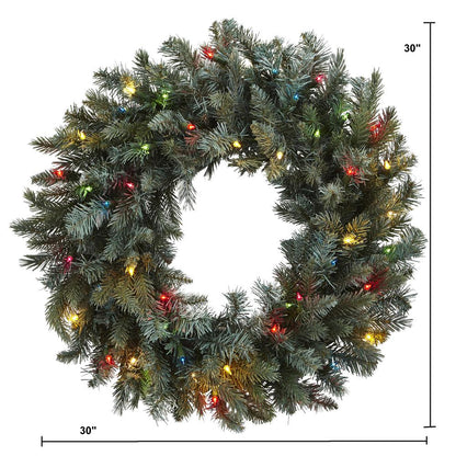 30in. Pine Wreath with Colored Lights