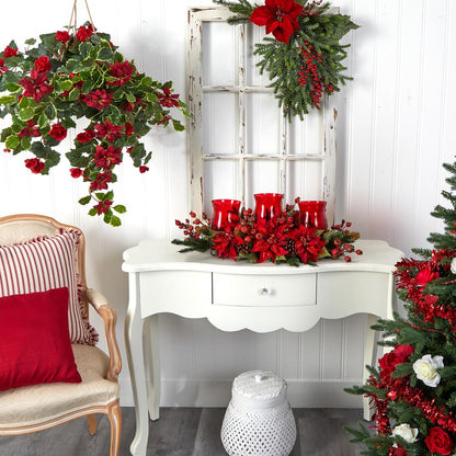 Poinsettia & Berry Triple Candelabrum