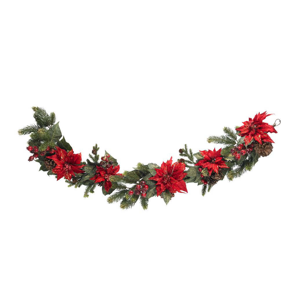 60in. Poinsettia & Berry Garland