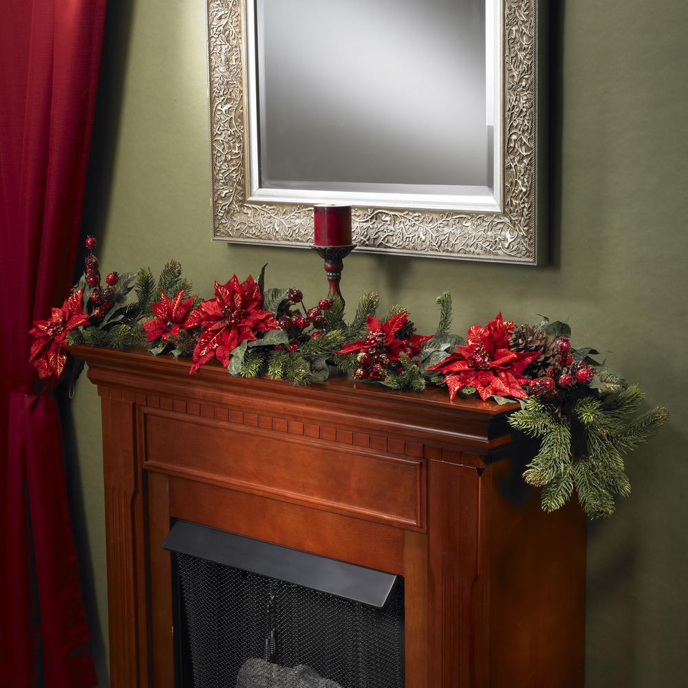 60in. Poinsettia & Berry Garland