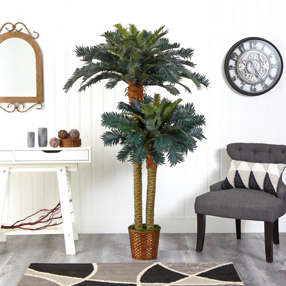 6ft. & 4ft. Sago Palm Double Potted Silk Tree