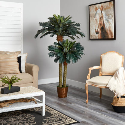 6ft. & 4ft. Sago Palm Double Potted Silk Tree