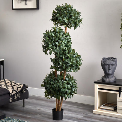 69in. Sweet Bay Topiary with 4 Balls Silk Tree