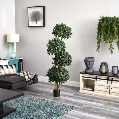 69in. Sweet Bay Topiary with 4 Balls Silk Tree